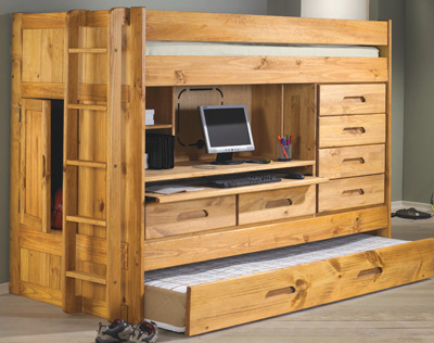 Loft Beds - Cottage Futon DWF7003 All-In-One Loft Bed With Trundle - Pine