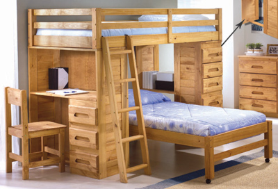 Loft Beds - Cottage Futon DWF7006 Twin-Twin Student Loft - Pine