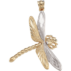 14K Two Tone Gold Dragonfly Pendant