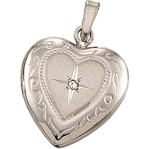 14K White Gold Heart Shaped Locket W/Diamond