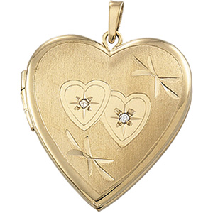 14K Yellow Gold Heart Shaped Locket W/Diamond