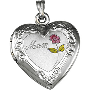 Sterling Silver Three Color Mom Heart Shaped Locket