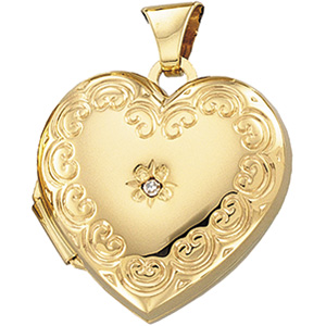 14K Yellow Gold Heart Shaped Locket W/Diamond
