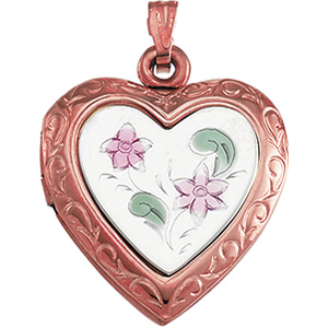 14K Rose Gold Heart Locket With Flower Design