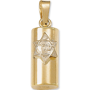 14K Two Tone Gold Mezuzah Pendant