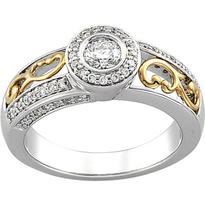 14K Two Tone Gold Diamond Bridal Engagement Ring Ring Size: 6