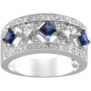 14K White Gold Genuine Sapphire and Diamond Anniversary Band Ring Ring Size: 7 anniversary gifts