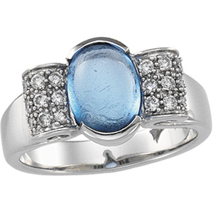 14K White Gold Genuine Blue Topaz and Diamond Ring Ring Size: 6