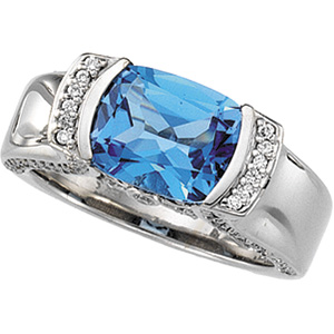 14K White Gold Genuine Topaz and Diamond Ring Ring Size: 6