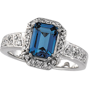 14K White Gold Genuine Topaz and Diamond Ring Ring Size: 6