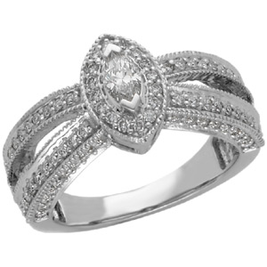 14K White Gold Marquise Diamond Bridal Engagement Ring Ring Size: 6