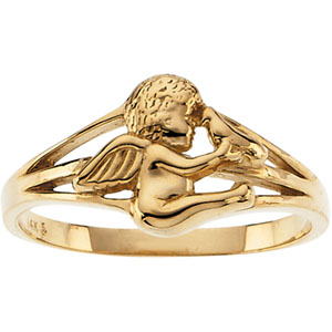 14K White Gold Angel Ring W/Holy Spirit Ring Size: 6