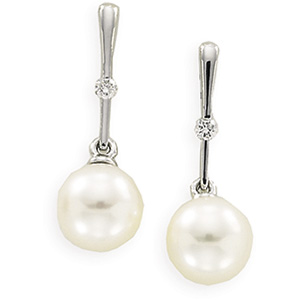 14K White Gold Freshwater Cultured Pearl and Diamond Earrings