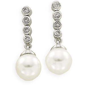 14K White Gold Freshwater Cultured Pearl and Diamond Earrings