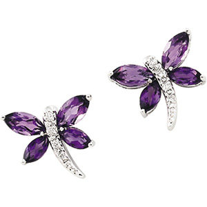 14K White Gold Amethyst and Diamond Earrings