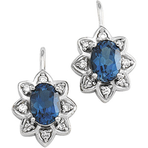 14K White Gold Genuine Topaz and Diamond Earrings
