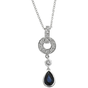 14K White Gold Genuine Blue Sapphire And Diamond Necklace