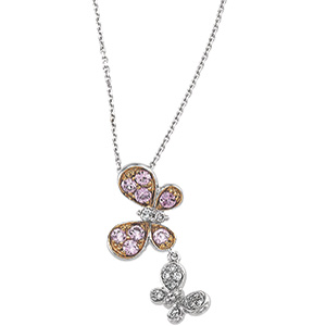 14K White Gold Rose Gold Plated Genuine Pink Sapphire And Diamond Necklace