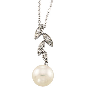 14K White Gold Freshwater Cultured Pearl And Diamond Necklace