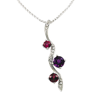 14K White Gold Genuine Amethyst, Rhodolite Garnet And Pink Tourmaline Necklace