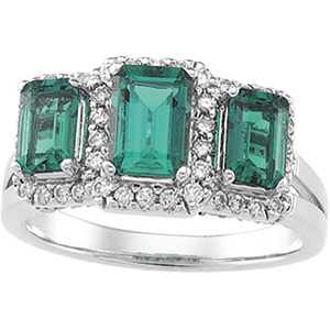14K White Gold Chatham Created Emerald and Diamond Ring Ring Size: 6