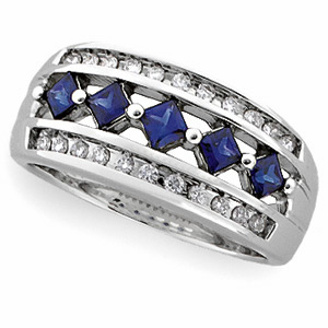 14K White Gold Blue Sapphire Diamond Anniversary Band Ring Size: 6 anniversary gifts