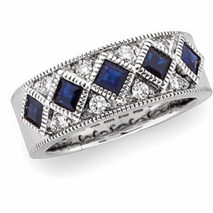 14K White Gold Diamond and Genuine Sapphire Anniversary Band Ring Ring Size: 6 anniversary gifts