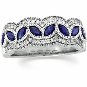 14K White Gold Diamond and Genuine Sapphire Anniversary Band Ring Ring Size: 6 anniversary gifts