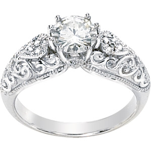 14K White Gold Created Moissanite and Diamond Engagement Ring Ring Size: 6