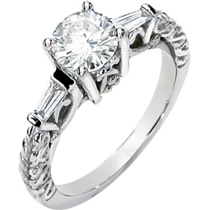 14K White Gold Round Created Moissanite and Diamond Engagement Ring Ring Size: 6