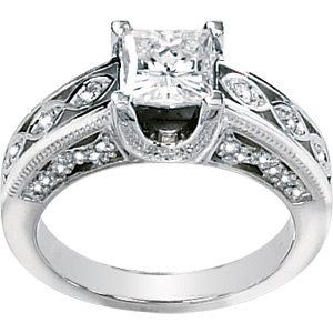 14K White Gold Princess Cut Created Moissanite and Diamond Engagement Ring Ring Size: 6