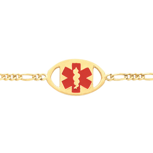 14K Yellow Gold Oval Medical Id Bracelet W Figaro 7 inches 14K Yellow Gold Oval Medical Id Bracelet W Figaro 7 inches