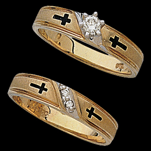 14K Yellow Gold Religious Bridal Set W/Diamond Ring Size: 6