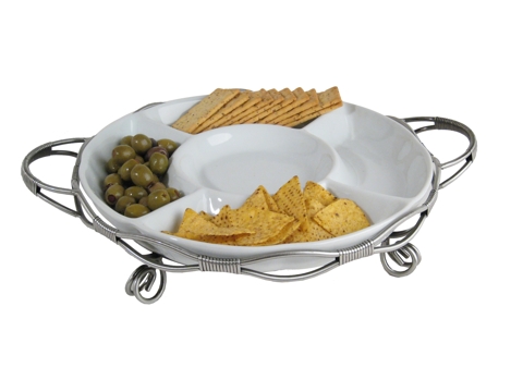 Danya B PW2090 Round Divided Serving Platter on Tie-up Metal Stand
