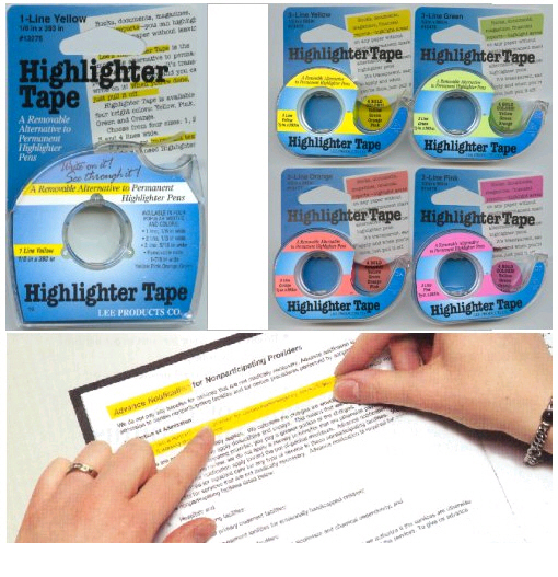 Lee19188 Removable Highlighter Tape - 1 Roll Each Of Six Fluorescent Colors