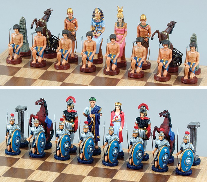 Fame SA005 metallic egyptian and roman chess set, king 3 Inch With 303B Board Included