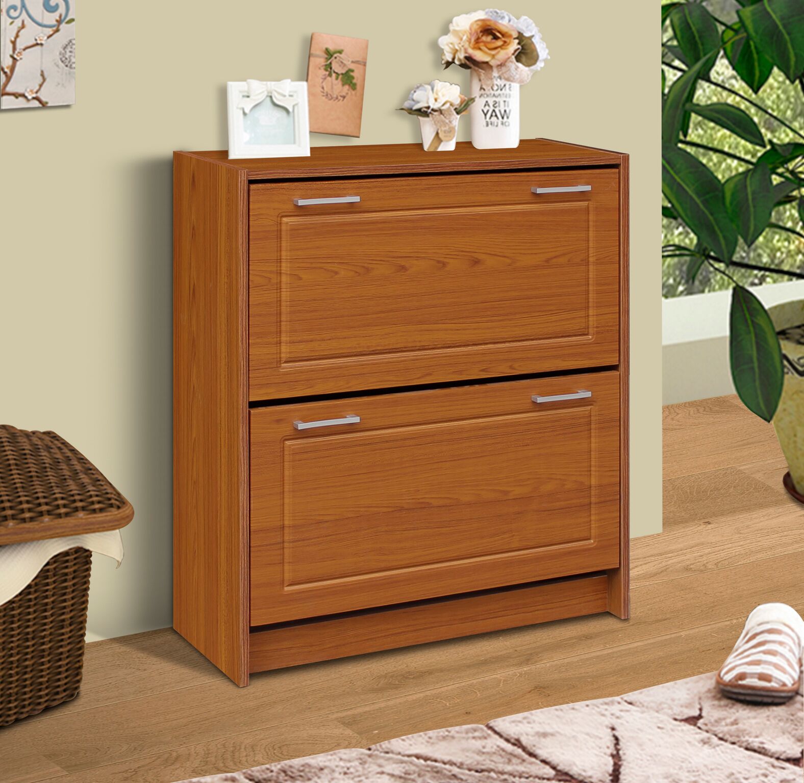 4D Concepts 76155 Deluxe Double Shoe Cabinet Oak