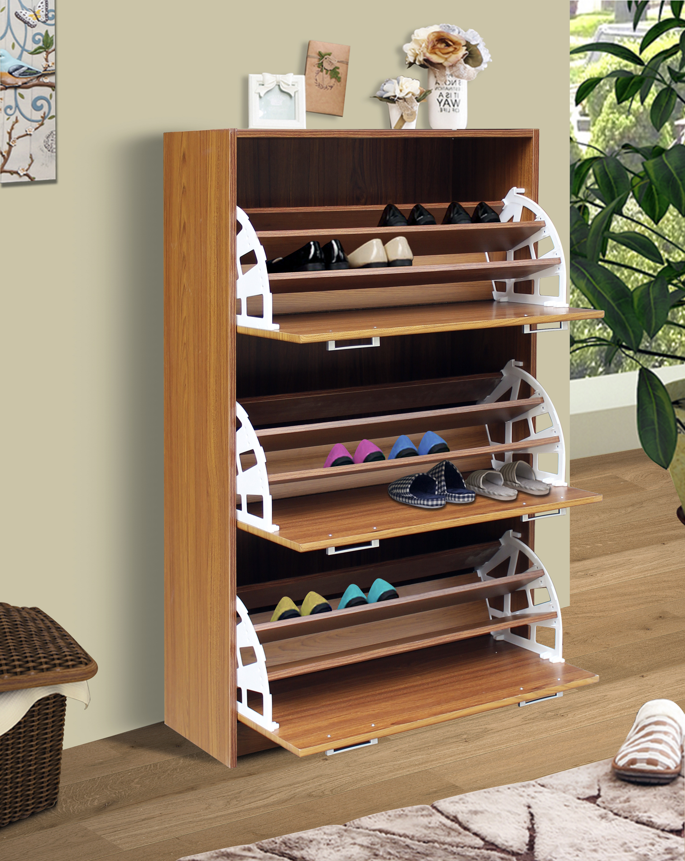 4D Concepts 76153 Deluxe Triple Shoe Cabinet - Oak