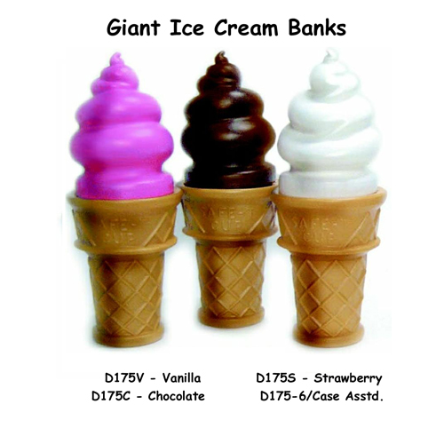 D175s 28 H Giant Ice Cream Cone Coin Bank - Strawberry
