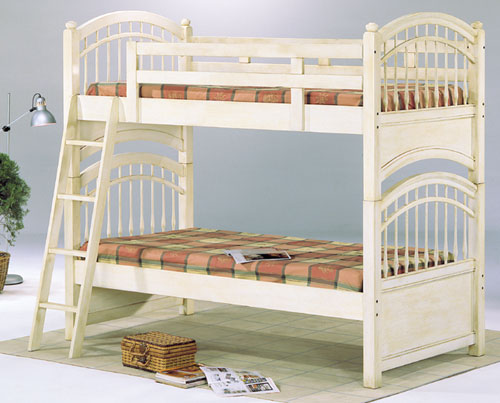 Wood Beds - Home Elegance B04W Antique Beige Solid Wood Twin/Twin Bunk Bed