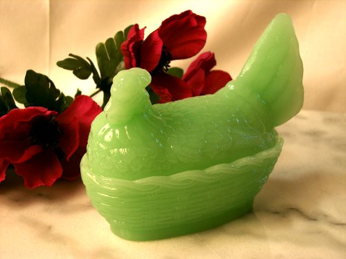 Jade Depression Glass - Hen On Nest Dish