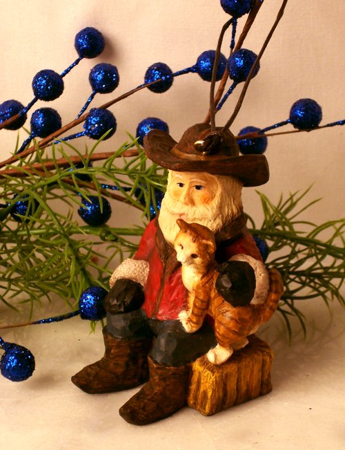 Christmas Ornament Western Santa W/Cat
