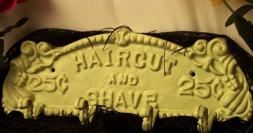 White Haircut and Shave Plaque/Hanger