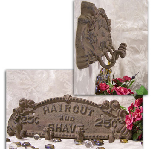 Haircut and Shave Hanger Rust
