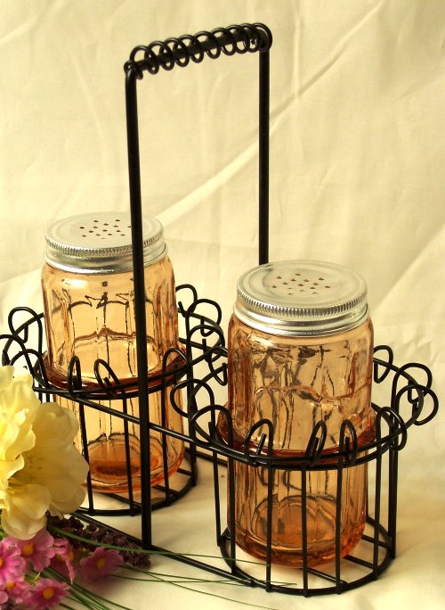 Pink Salt & Pepper with Metal Basket
