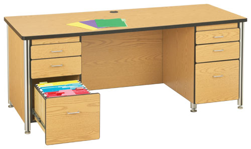97012jc210 66 Inch Teachers Desk With 2 Pedestals - Oak