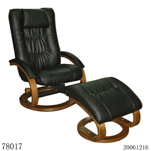 Motion Recliners - Mac Motion 84 Black Leather Recliner And Ottoman - Walnut Finish