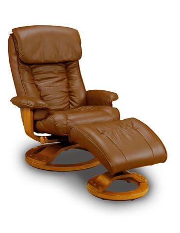 Leather Motion Recliner - Mac Motion P819 Saddle Leather Recliner Ottoman - Pecan Finish