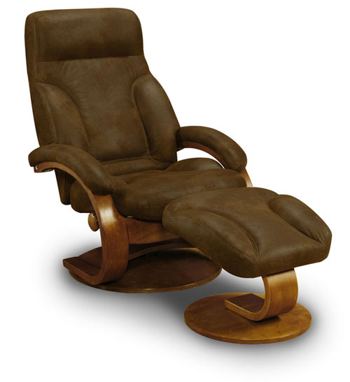 Motion Recliners - Mac Motion 57-1 Oslo Maverick Microfiber Recliner And Ottoman - Walnut Finish