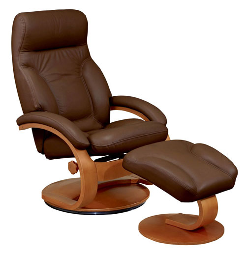 Motion Recliners - Mac Motion 57 Olso Saddle Leather Match Recliner And Ottoman - Walnut Finish